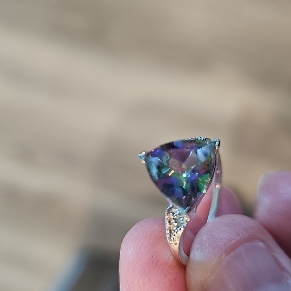 White Gold Over Silver Mystic/Fantasy Topaz and diamond Ring 7 - Picture 5 of 5